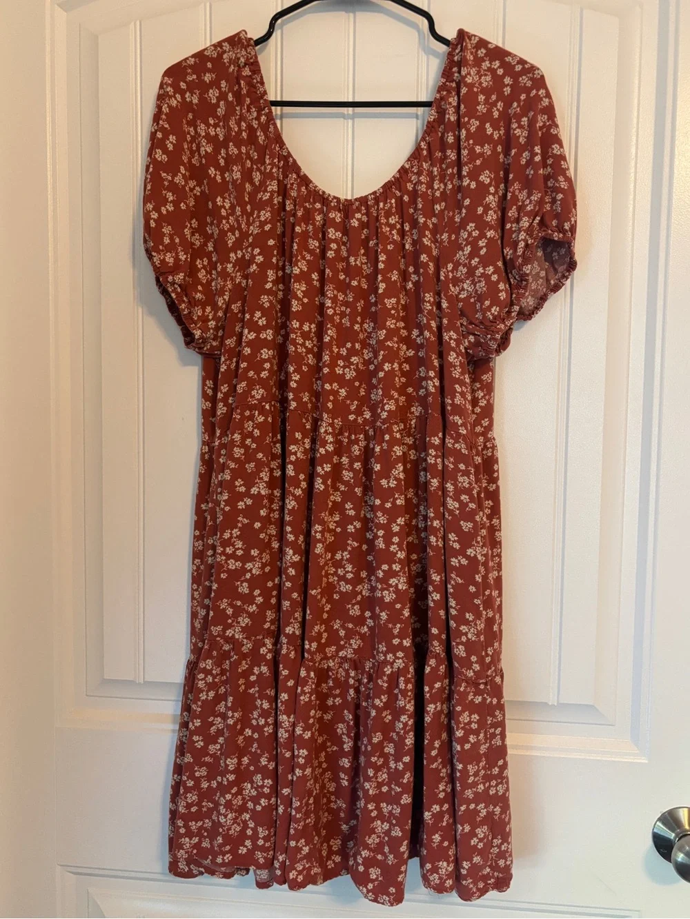 Rust Floral Faux Button-Front Tiered Mini Dress - Picture 5 of 5